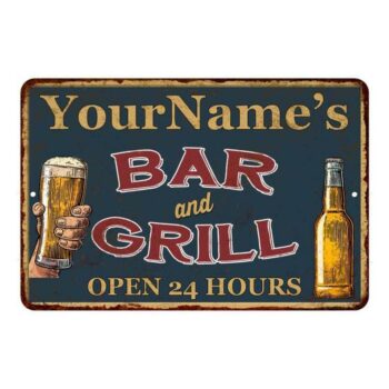 Your Name Personalized Bar and Grill Sign Pub Tavern Beer Bar Wall Decor Gift Metal