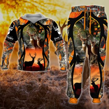Deer Hunter Combo Hoodie, Joggers And Custom Your Cap All Over Printed
