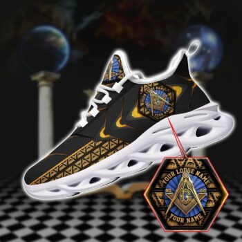 Yellow Masonic Style Freemasonry Custom Lodge Clunky Sneakers, Custom Sneakers