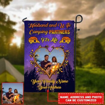 Husband and Wife Camping Partners For Life Custom Garden Flag