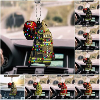 Firefighter Clothes And Helmet Car Ornament Custom Car Ornament, Gifts For Fireman, Car Hanging Decoration