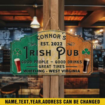 Irish Bub Shape Wooden Sign Personalized Name, Text, Year And Address, Bar Sign, Home Bar Decorations