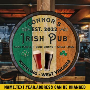 Irish Pub Bar Shape Wooden Sign Personalized Your Name, Text, Year And Address, Bar Sign, Home Bar Decorations