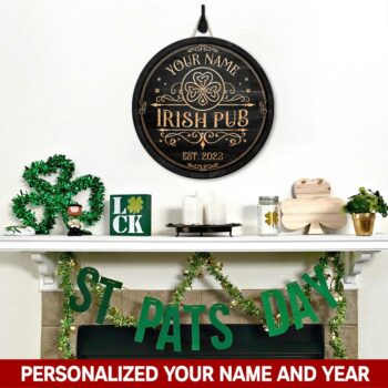 Black Irish Wood Sign, Happy St. Patrick's Day Personalized Your Name And Year, Lucky Irish Celtic Sign, Housewarming Blessing Sign, St. Patrick's Day Decor, Céad Míle Fáilte, Celtic Sign, Shamrock Irish Gifts, Irish Home Decor, Irish Pub Decor