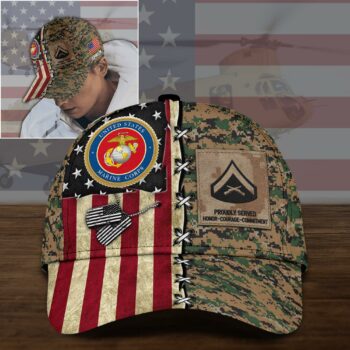 US MARINE CORPS Military Rank, Military Cap, American Flag, Custom Cap All Over Printed