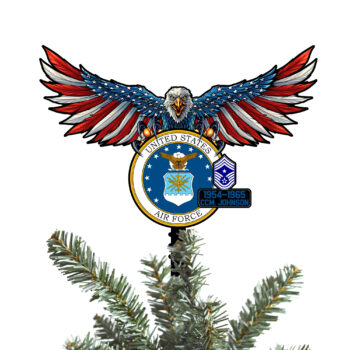 US AIR FORCE Tree Topper Custom Year, Name And Rank, US Military Gifts, Christmas Tree Decorations