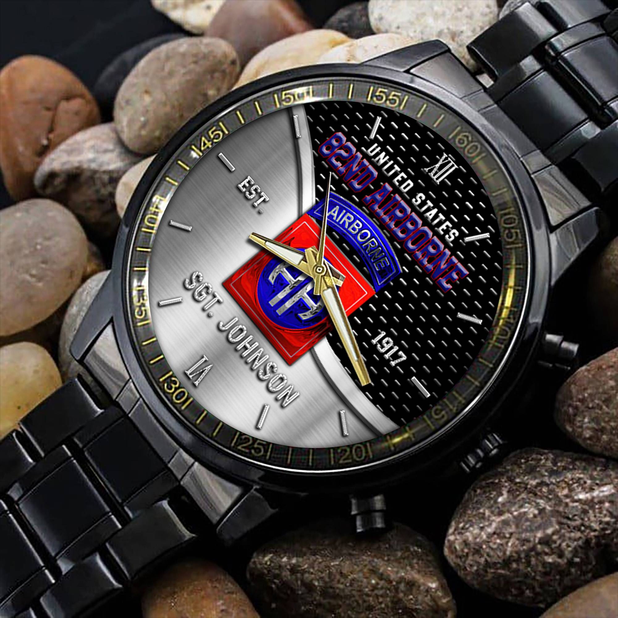 82nd Airborne Black Fashion Watch Custom Your Name, Military Watch ...