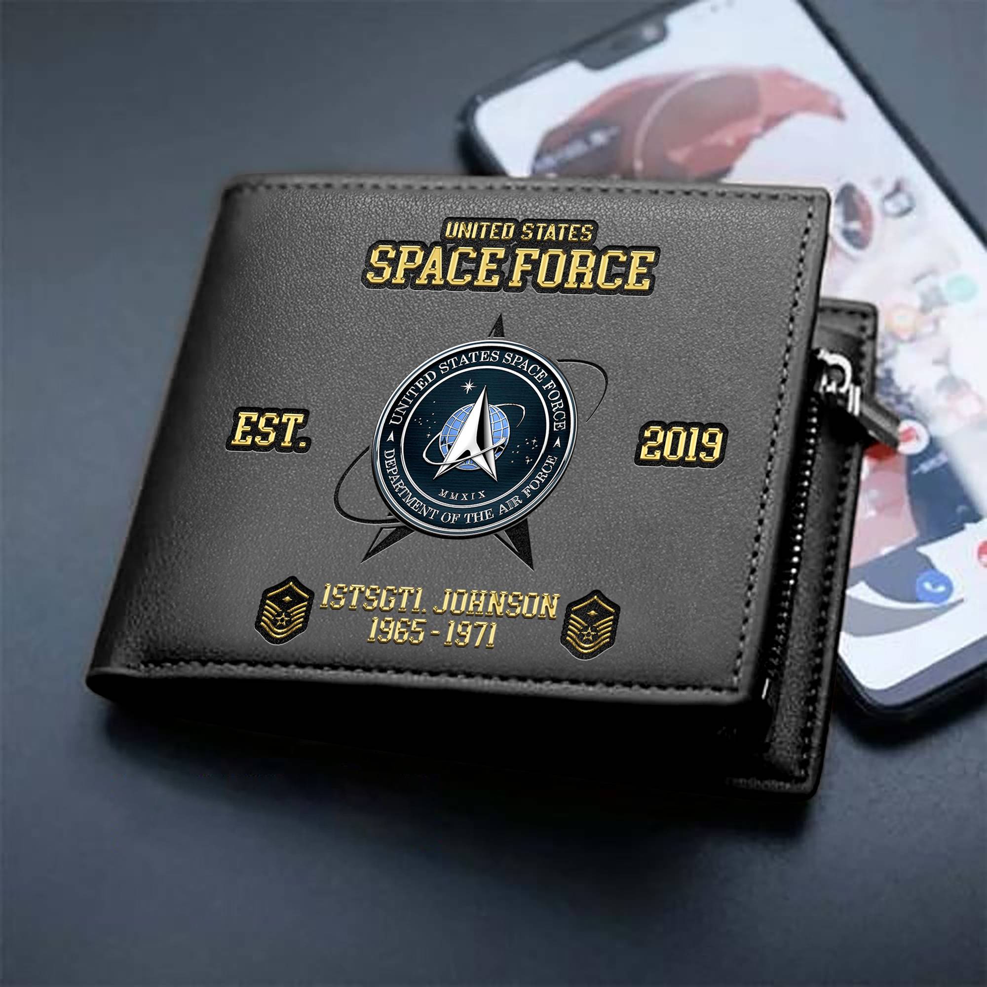 Personalized Space Force Military Men Wallet With Your Name, Rank And ...