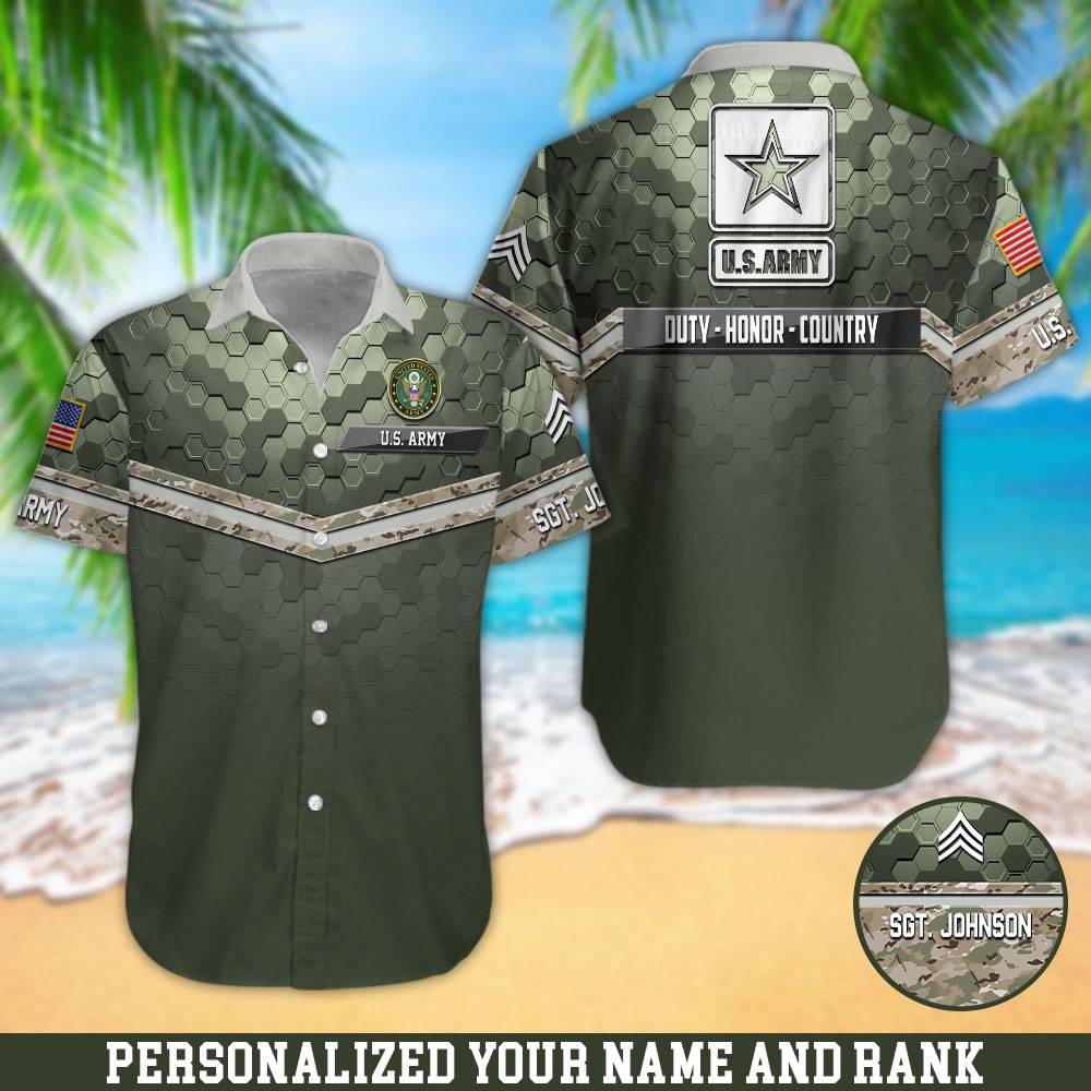 U.S. Army Camouflage Hawaii Shirt Personalized Your Name And Rank, US ...
