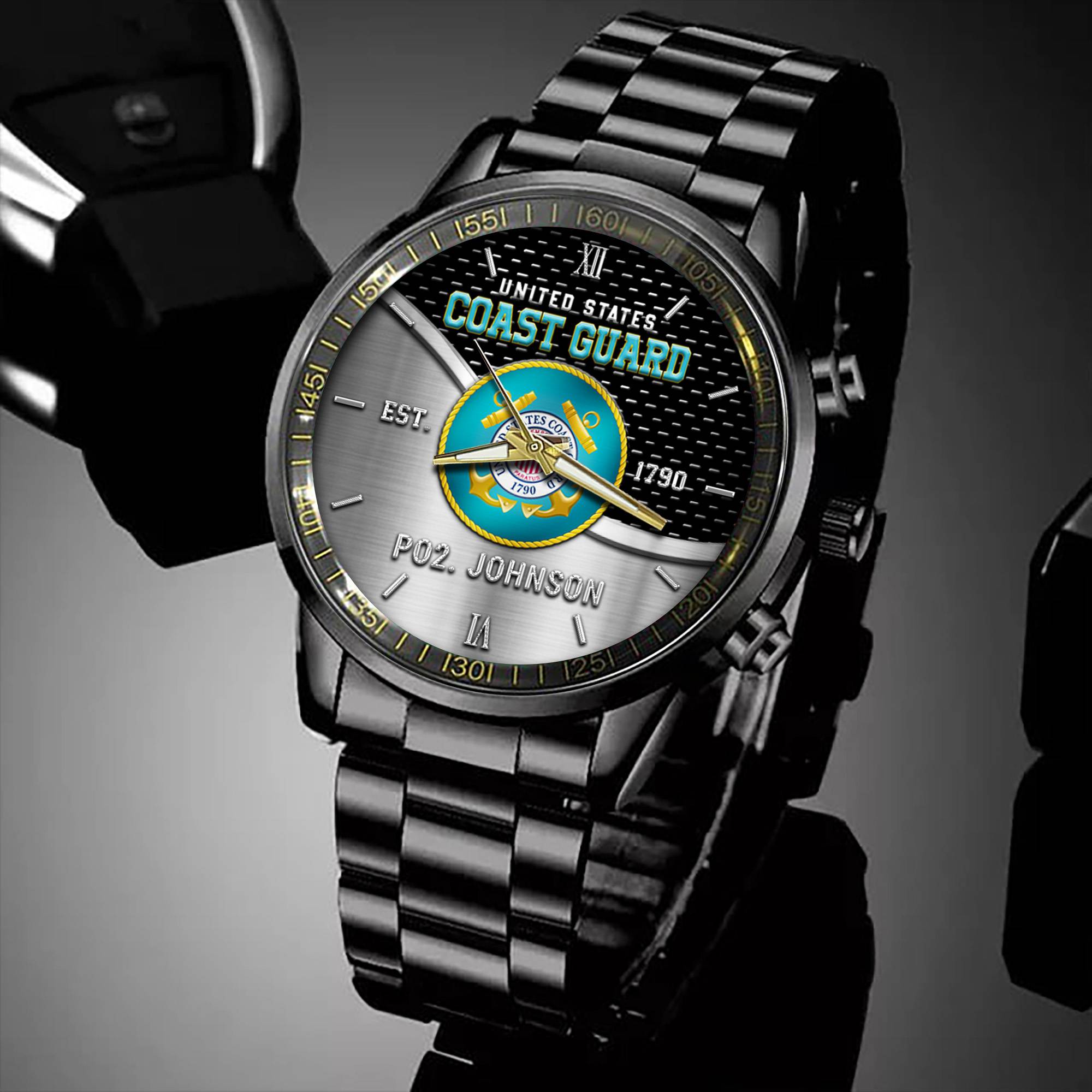 U.S. Coast Guard Black Fashion Watch Custom Your Name, Military Watch ...