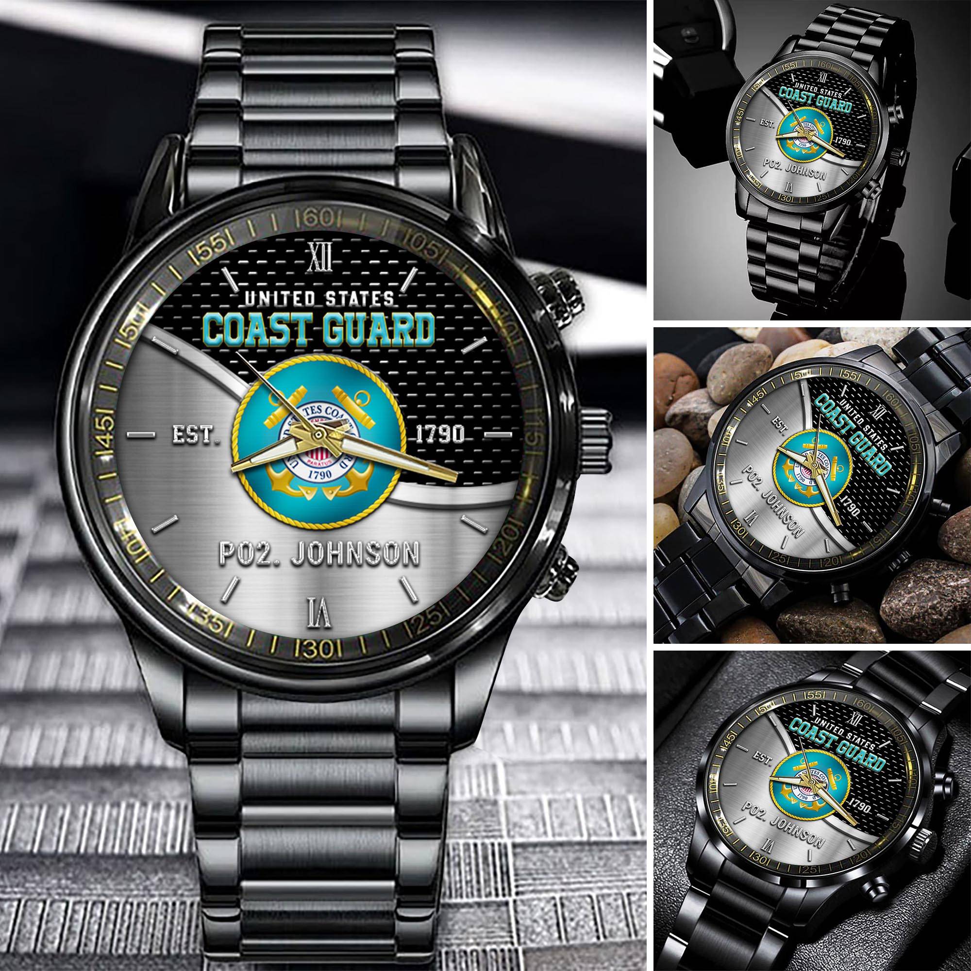 U.S. Coast Guard Black Fashion Watch Custom Your Name, Military Watch ...